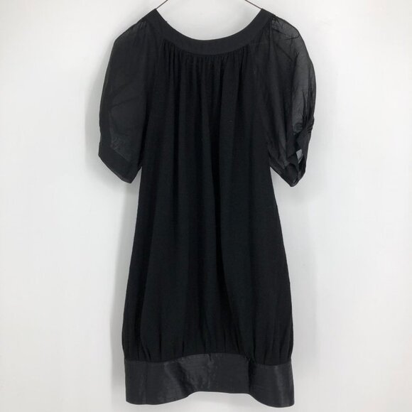 NWT Erica Davies Wool Gauze Short Puff sleeve Black Mini Dress with satin hem XS - Picture 2 of 16